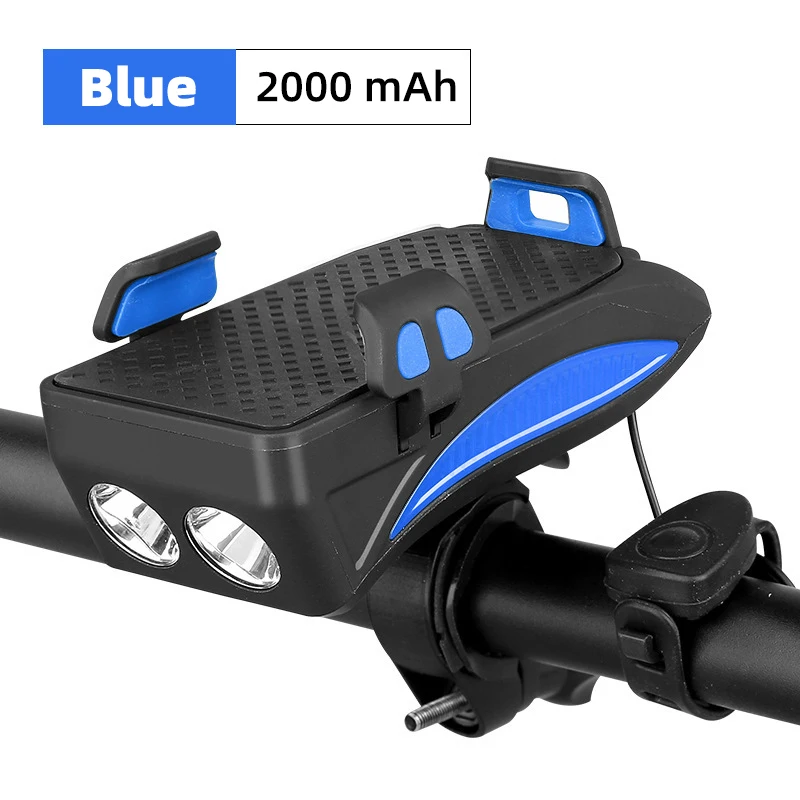 PCycling 4 в 1 велосипедный держатель для телефона электика мотоцикл USB зарядка Водонепроницаемый MTB дорожный фонарь для велосипеда 130 децибел Рог power Bank - Цвет: Blue 2000mAh