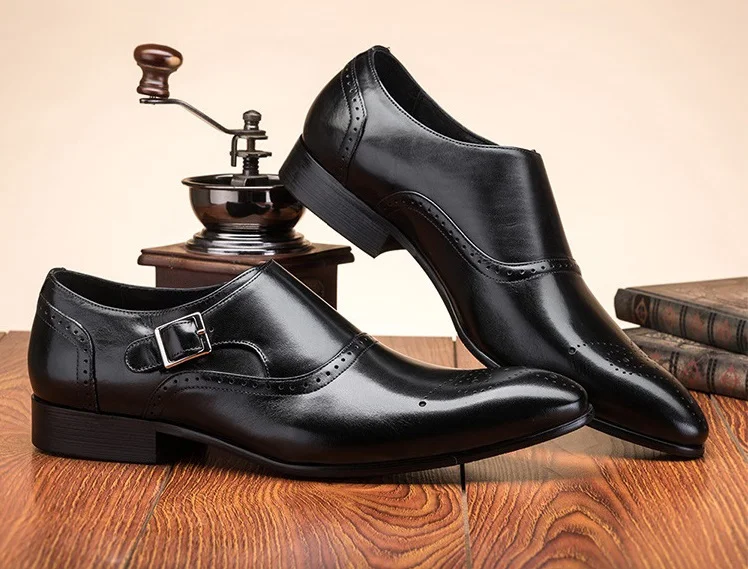 Handmade Men's Natrual Leather Business Dress Suit Shoes Men Brand Bullock Genuine Leather Brown slip on Wedding Shoes Formal (6)