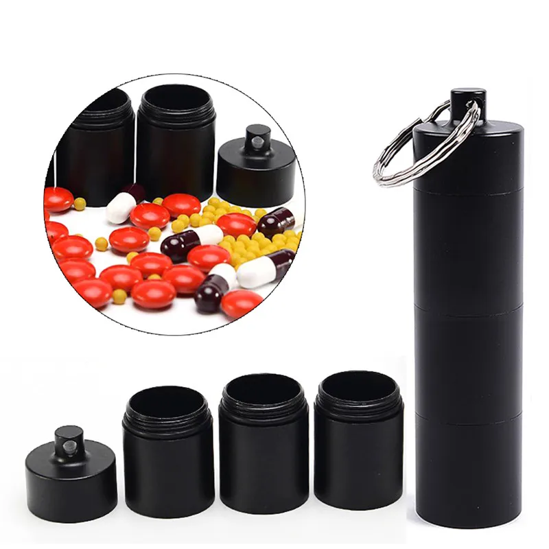 

3 Layers New High Quality Metal Pill Box Cases Portable WaterProof Mini Key chain Tablet Storage Box Case Travel Container