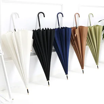 

Semi Automatic Solid Color Umbrella For Leather Handle Long Umbrellas Women Windproof Waterproof Business Large Umbrellas