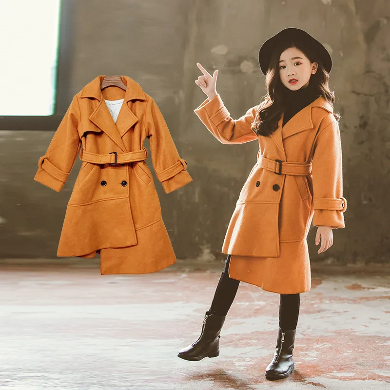 

Girls Windbreaker Autumn and Winter New Fashion Lapel Thickening Girl Coat Girls Wind Coat
