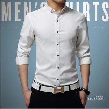 

Men Brand plus size Dress shirts 2019 Autumn Fashion Pure silk cotton splicing shirt Casual long sleeves shirts Tops young men
