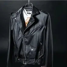 Мужская куртка в стиле панк с косым отворотом и молнией, Европейская и американская мужская модная черная мотоциклетная куртка из искусственной кожи