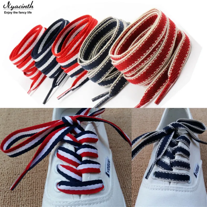 

High Quality Polyester Red White Blue Mixed Color Shoelaces 1 cm Width Women Men Colorful Leather Sports Casual Shoes Laces
