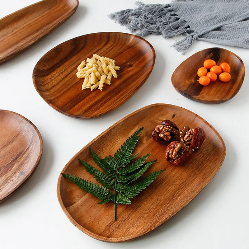 Cena Drewniany talerz nieregularne drewno akacjowe talerz ciasto danie owoce deser taca do serwowania talerz sushi mała kawa taca herbaciana drewno zastawa stołowa