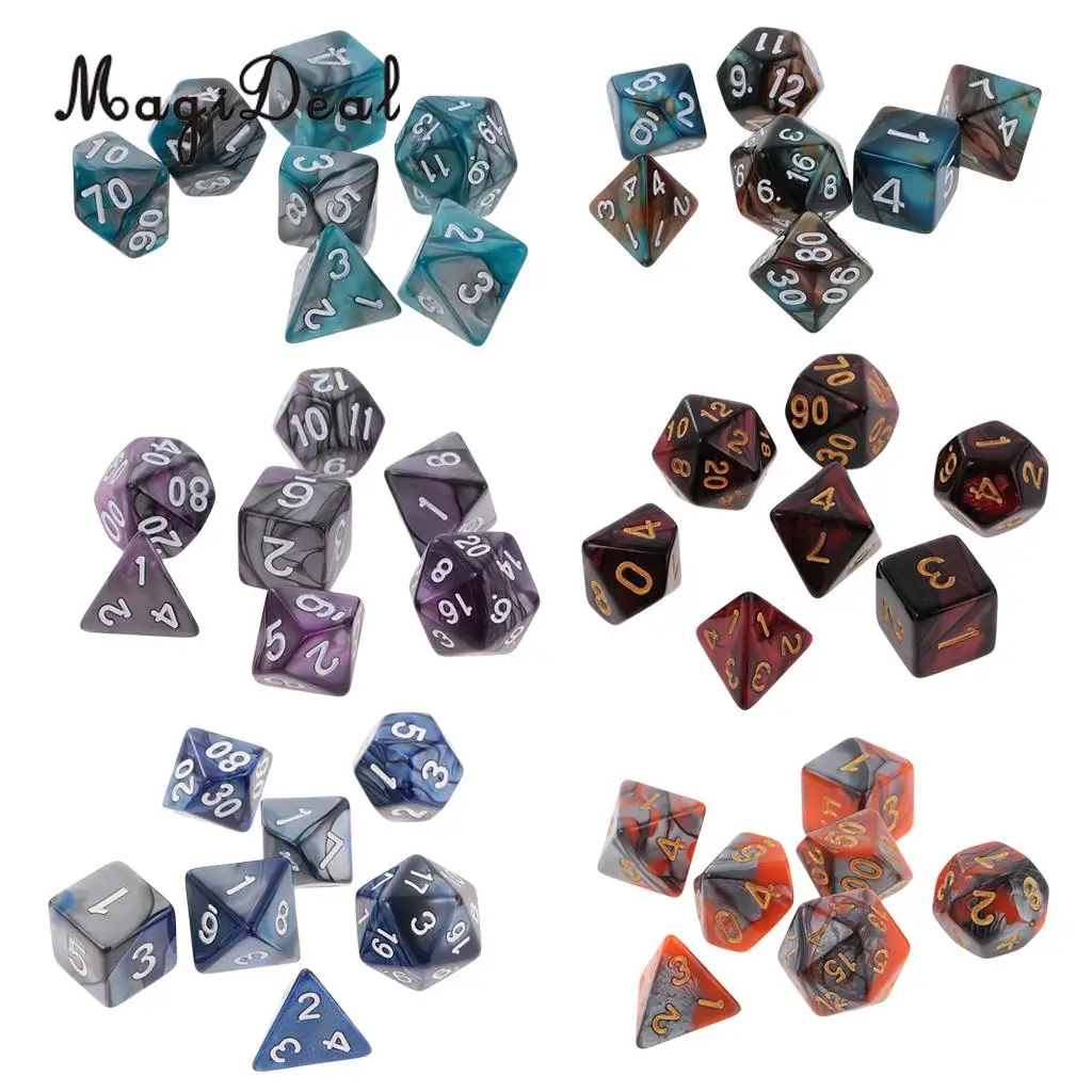 MagiDeal 7Pcs/Lot Acrylic Polyhedral Dice 16mm for Dungeons and Dragons Table Games Family Party Club Bar Funny Toys 6 Colors