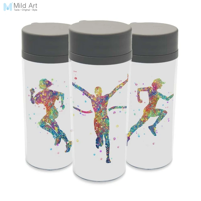 modern watercolor running sport girl water bottle 300ml gift bpa