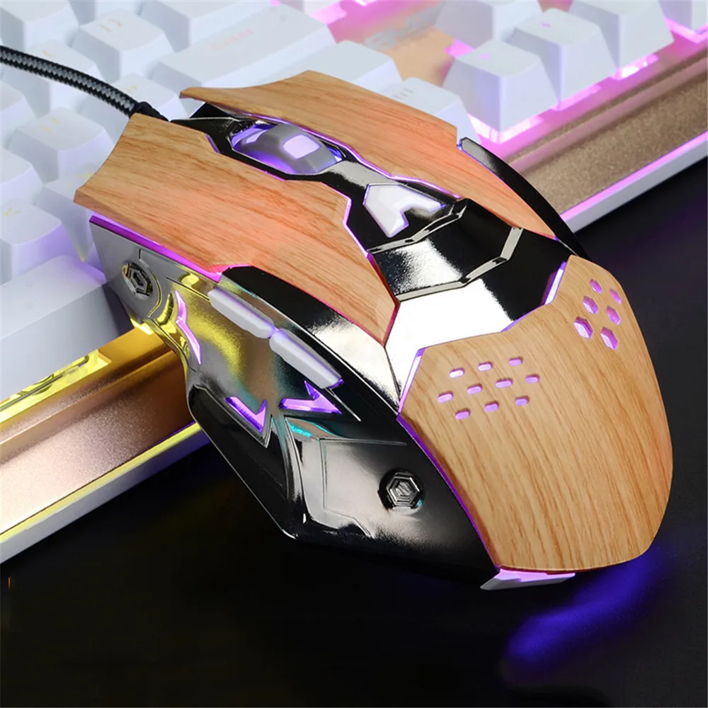 Grain de bois Cool rétro éclairé ergonomique souris de jeu souris