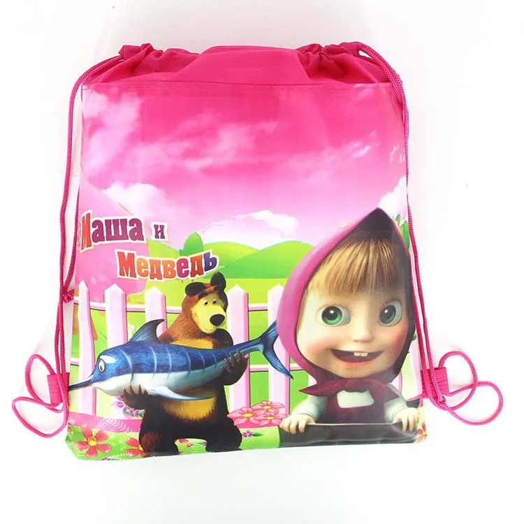 1 шт., сумка на шнурке с изображением Маши и медведя для девочек, дорожная посылка для хранения, школьные рюкзаки с героями мультфильмов, детские подарки на день рождения - Цвет: Bags-1-1pcs