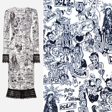 Sicilia/145 см ширина, рисунок из мультфильма, белая полиэфирная льняная ткань для женщин, летнее платье, юбка, блузка, брюки, швейная DIY-AF957