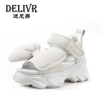 

Delivr Women'S Sandals Platforms Thick Sole Sheepskin Fashion Casual Ladies Sandals White Bow Female Sandal 2019 Summer New Lady