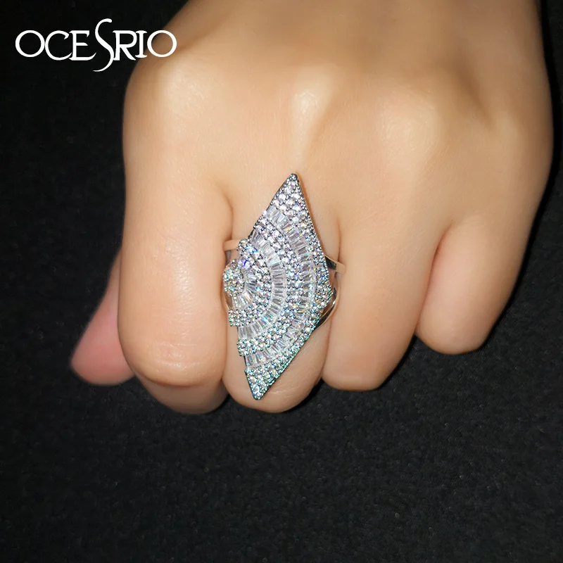 

OCESRIO Famous Brand Carter Rings for Women Copper Zircon Geometric Big 925 Silver Women Rings Jewelry anillos mujer rig-f71
