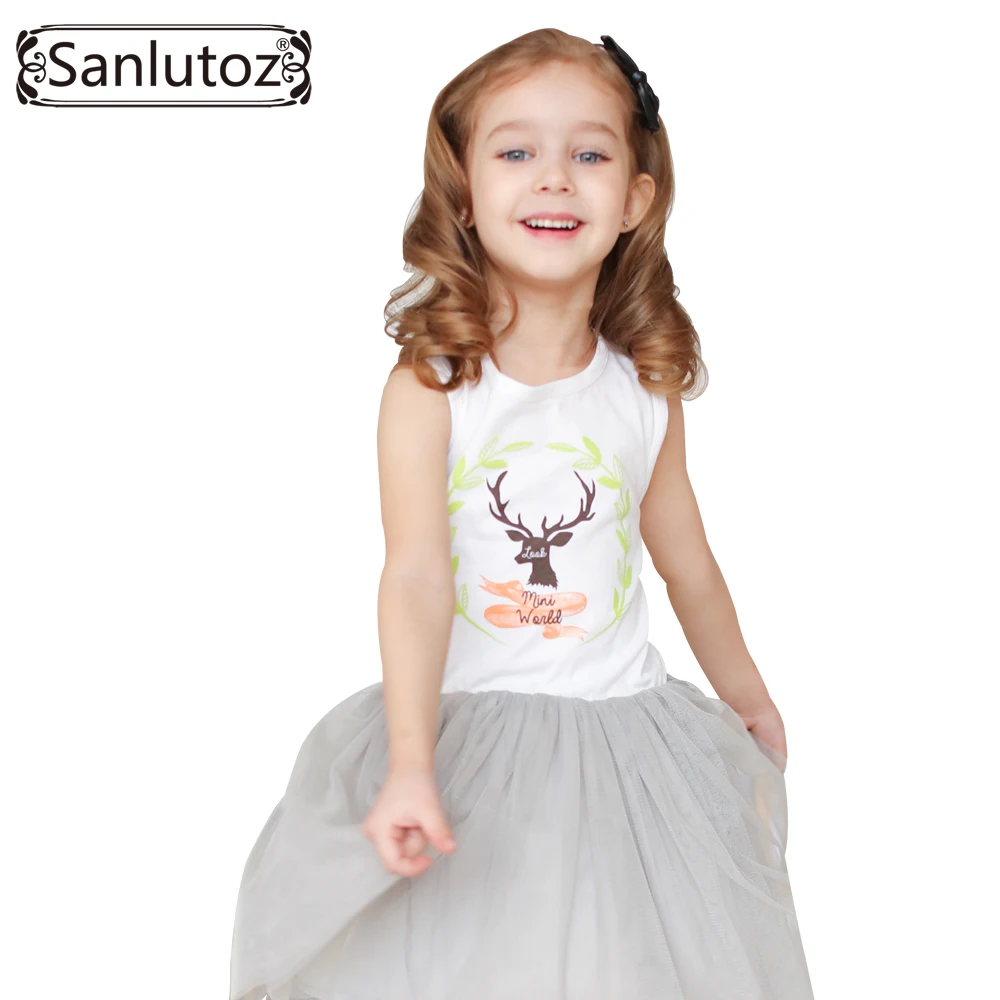 Sanlutoz девушки одежда лето девушки платье дети одежда 2017 марка мода симпатичные партия туту платье для девочек малыша