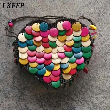 

Colorful Coconut Shell Bag Heart Oblique Back Coconut Shell Shoulder Bag Handmade Women Bag Ethnic Wind Packet Handbags