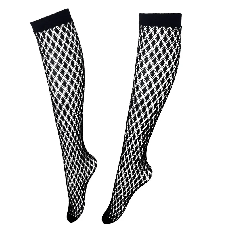 Сексуальные ажурные чулки женские с вязаными вставками черные кружевные носки ромб летние модные женские платья носки до колена - Цвет: C