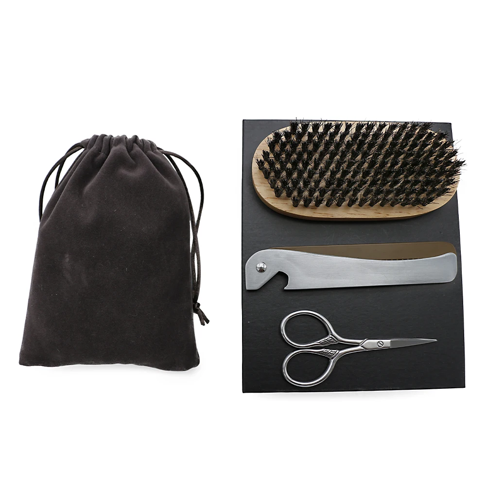 

3 PCS Brush And Comb Set For Men Hair Beard Grooming Boar Bristle Beard Brush Gift Set