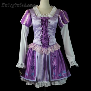 

Rapunzel Cosplay Costume Cartoon Halloween Fancy Princess dress Tangled Rapunzel Purple Short Dress Flower Printed Lace Up Skirt