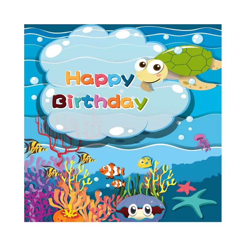 

Laeacco Happy Birthday Baby Children Cartoon Underwater Animals Scene Photographic Backgrounds Photography Photo Backdrop Studio