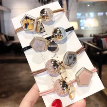 1 шт. новые творческие взрыв бусины резинкой геометрический мрамор узор головы веревка двойной линии кожа девушка волос кольцо G0502