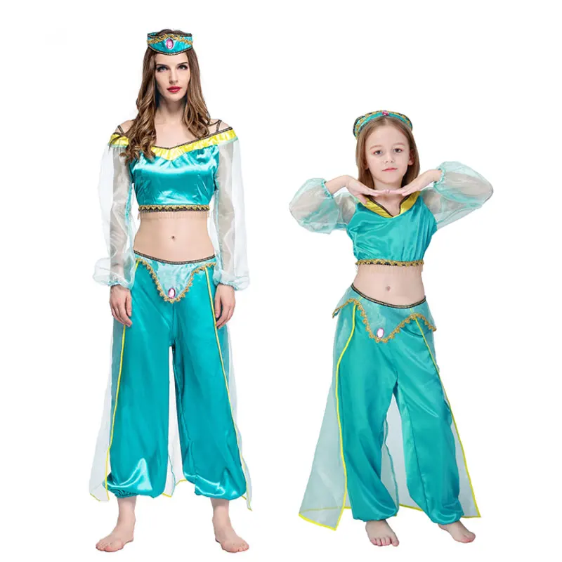 

DM COS Adult Children Princess Parent-child Game Dance Wear Anime Aladdin Princess Jasmine Cosplay Costume Halloween Party Set