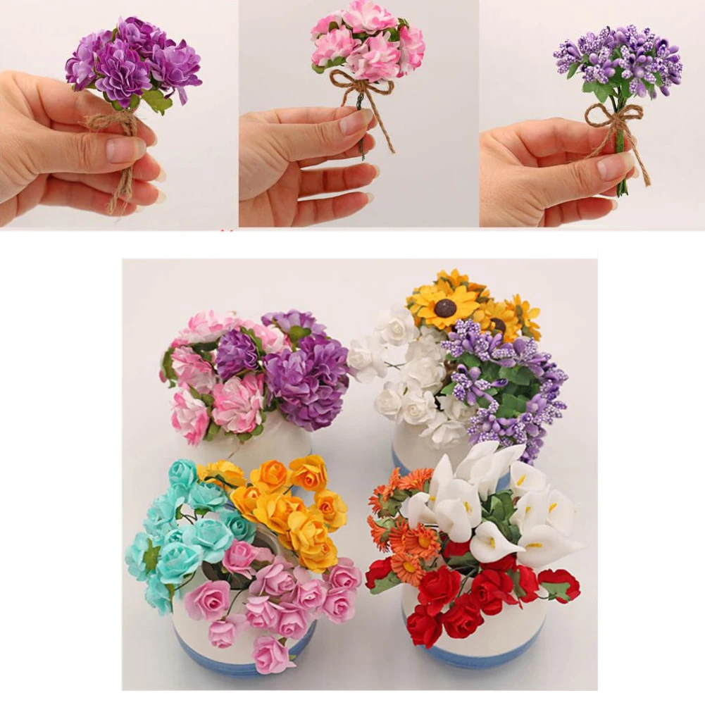 

Handmade Artificial Flower For Doll House Fake Purple Lavender Carnation Rose Sunflower For Calla lily Doll Decor 10 Styles