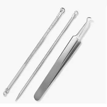 

3Pcs Stainless Steel Facial Acne Spot Pimple Remover Extractor Tool Tweezer+Acne Needle+Blackhead Remover Acne Maquiagem