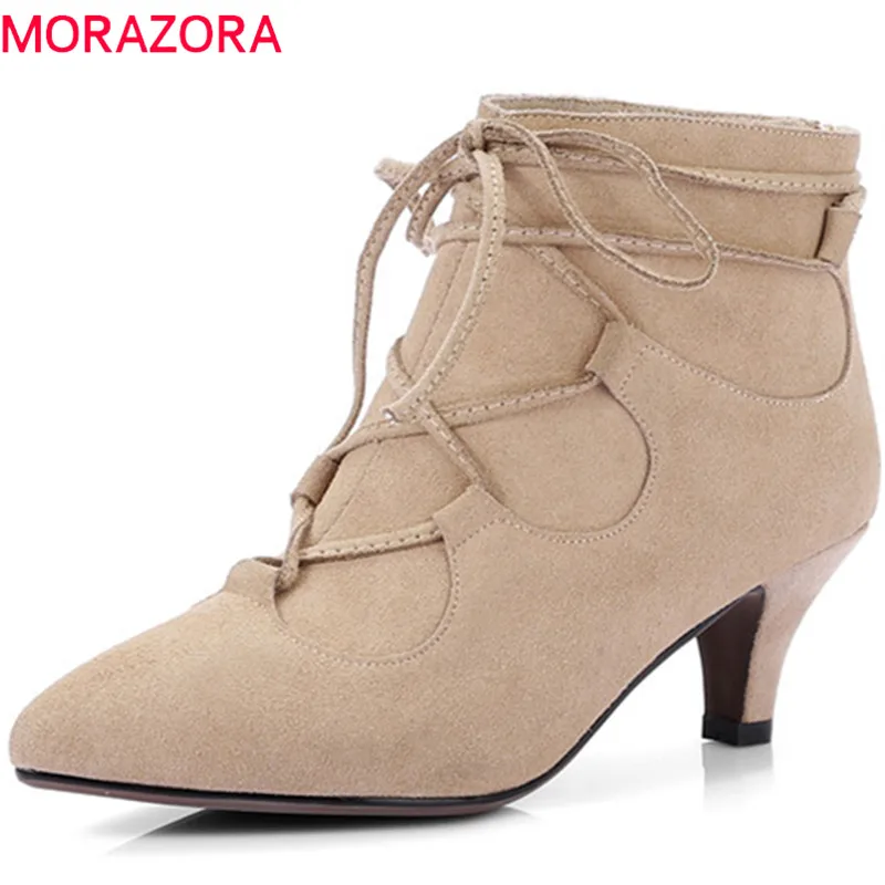 

MORAZORA 2018 New arrive womens boots cow suede high heels shoes woman leather boots fashion party zip solid ankle boots