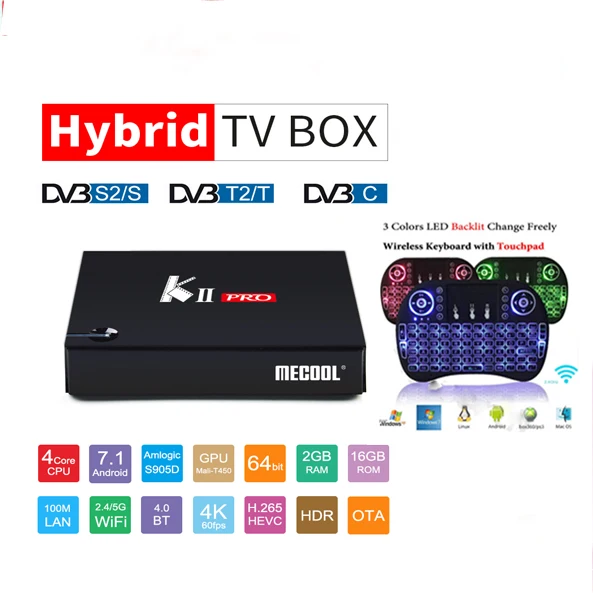 

KII PRO android satellite box DVB-T2 DVB-S2 Android 7.1 Amlogic S905D 2G/16G 802.11AC WIFI LAN BT4.0 4k satellite receiver