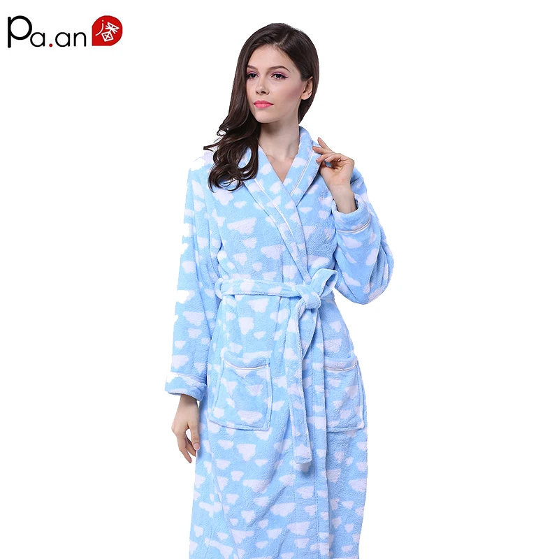 100 Flannel Womens Bathrobe Heart Pattern Printed Thick Adult Bath