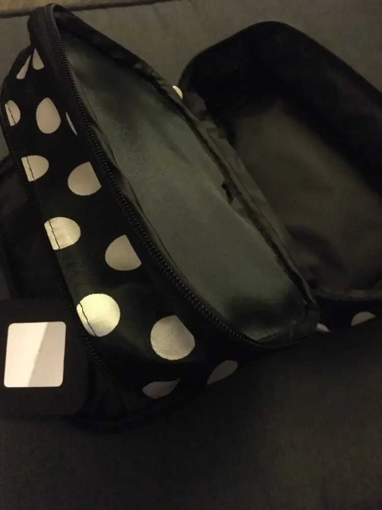 Черная Большая вместительная косметичка для женщин в горошек, Портативная сумка для хранения макияжа, холщовая косметичка, большая дорожная сумка