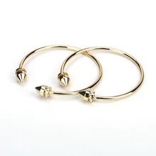 Chic Stylish Pure Gold Color Bullet Point End Bead Charms Adjustable Bracelet Open Bangle Cuff For
