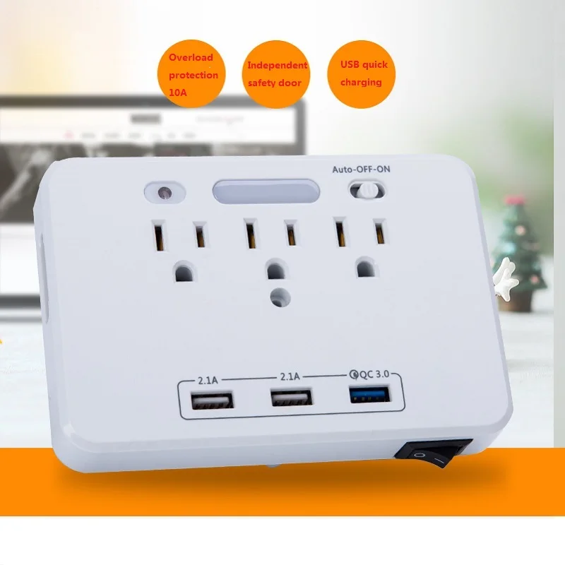 

US Plug American socket USB smart 5V QC3.0/2.1A Quick charge Switch control overload protection multi-function Plug with socket