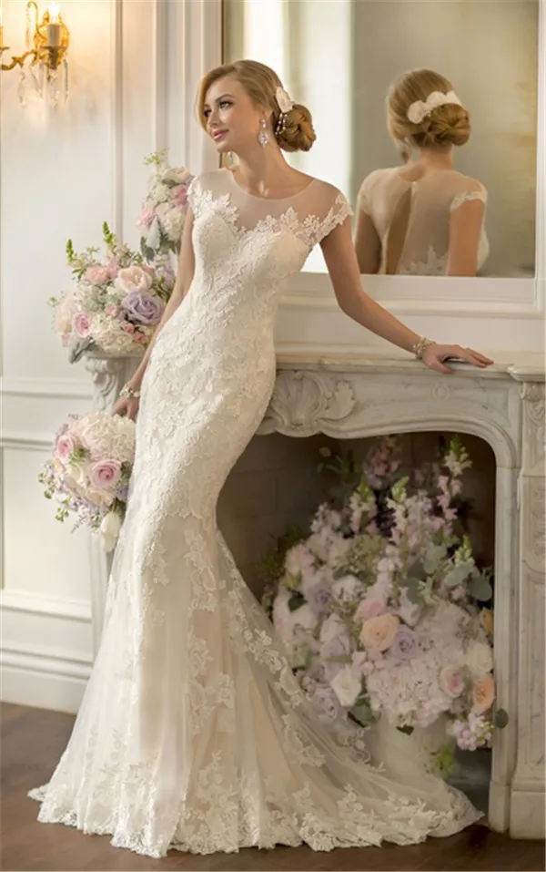 2014-Elegant-Ivory-Corded-Lace-A-Line-Chapel-Wedding-Dress-Cap-Sleeves-Covered-Buttons-Backless-Garden