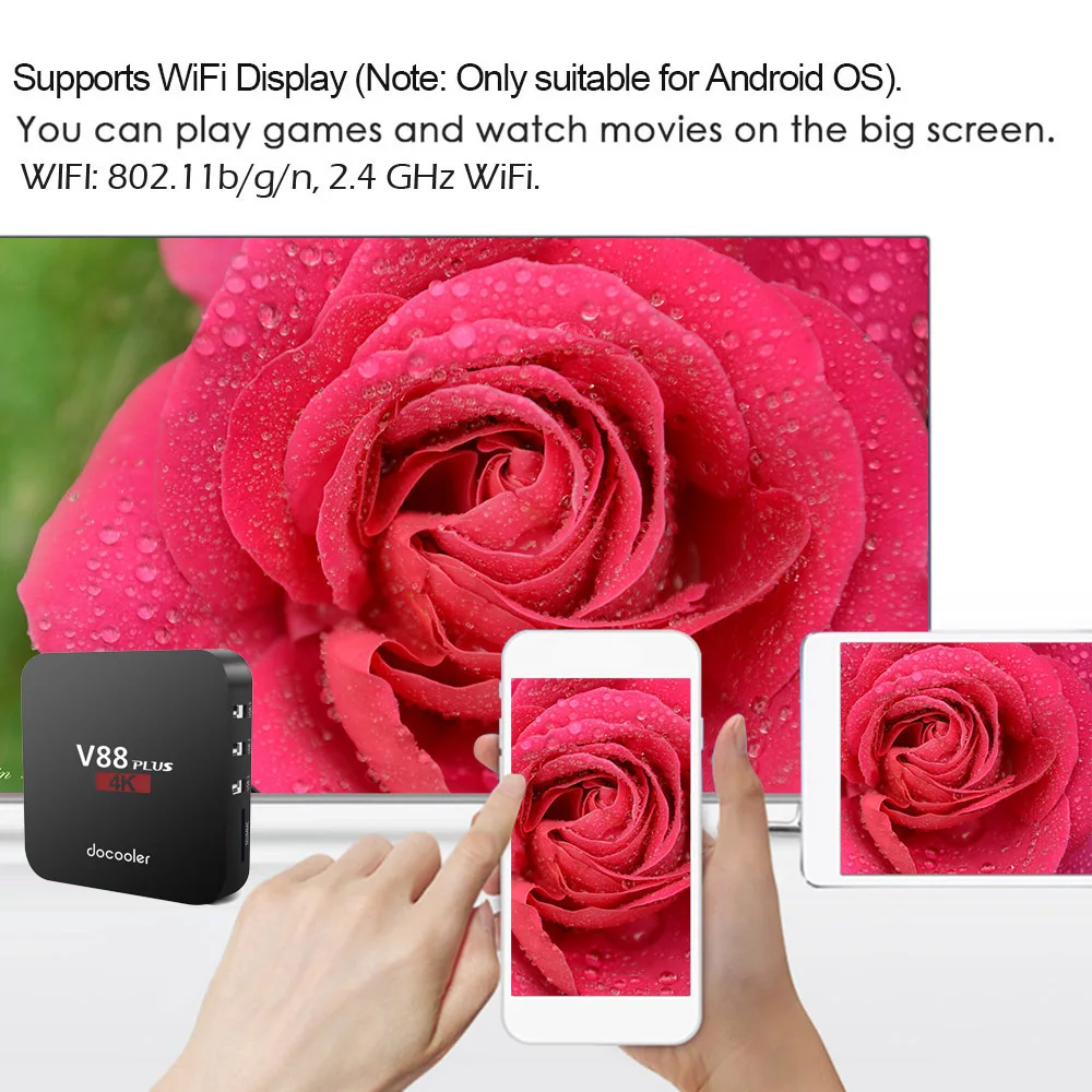 Docooler Smart Android tv Box V88 Plus Android 8,1 2 ГБ/16 ГБ RK3229 четырехъядерный телеприставка 4K коробка VP9 H.265 WiFi LAN HD медиаплеер