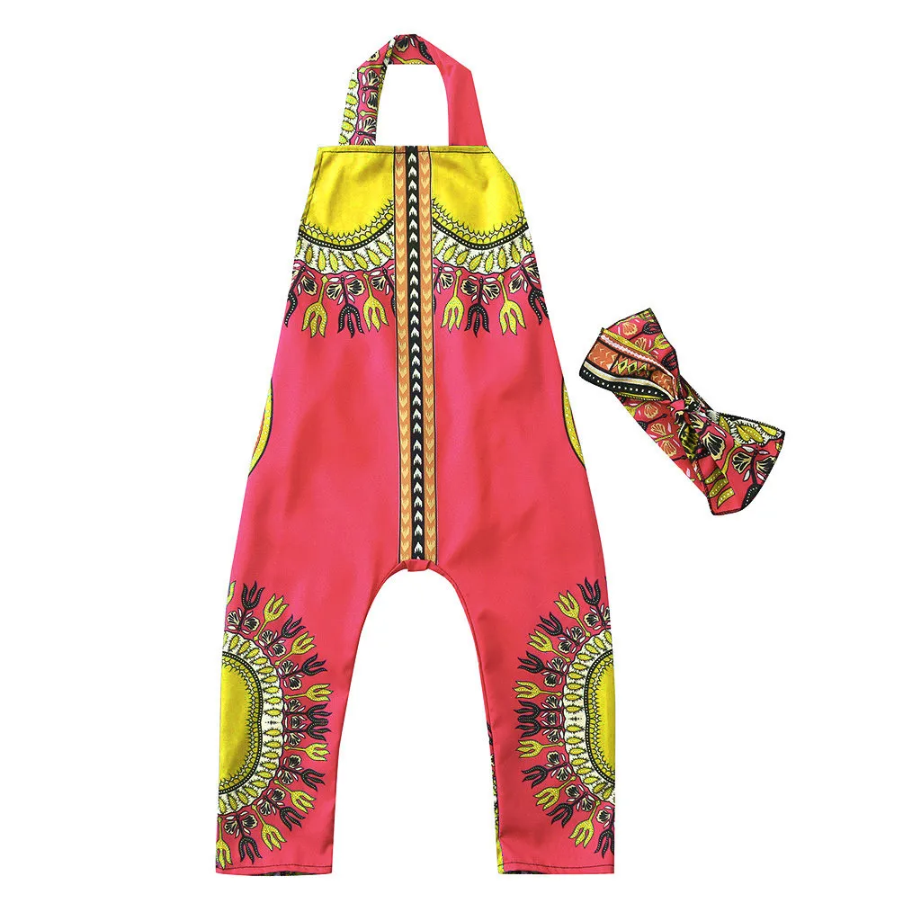 Популярная детская летняя одежда Детский комбинезон в африканском стиле для маленьких девочек Детский костюм без рукавов От 2 до 7 лет