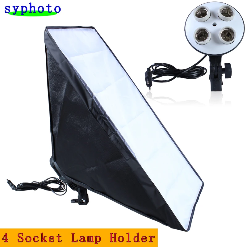 

Photo Studio Kit Photography Lighting 4 Socket Lamp Holder + 50*70CM Softbox Photo Soft Box not incloud 2m Light Stand