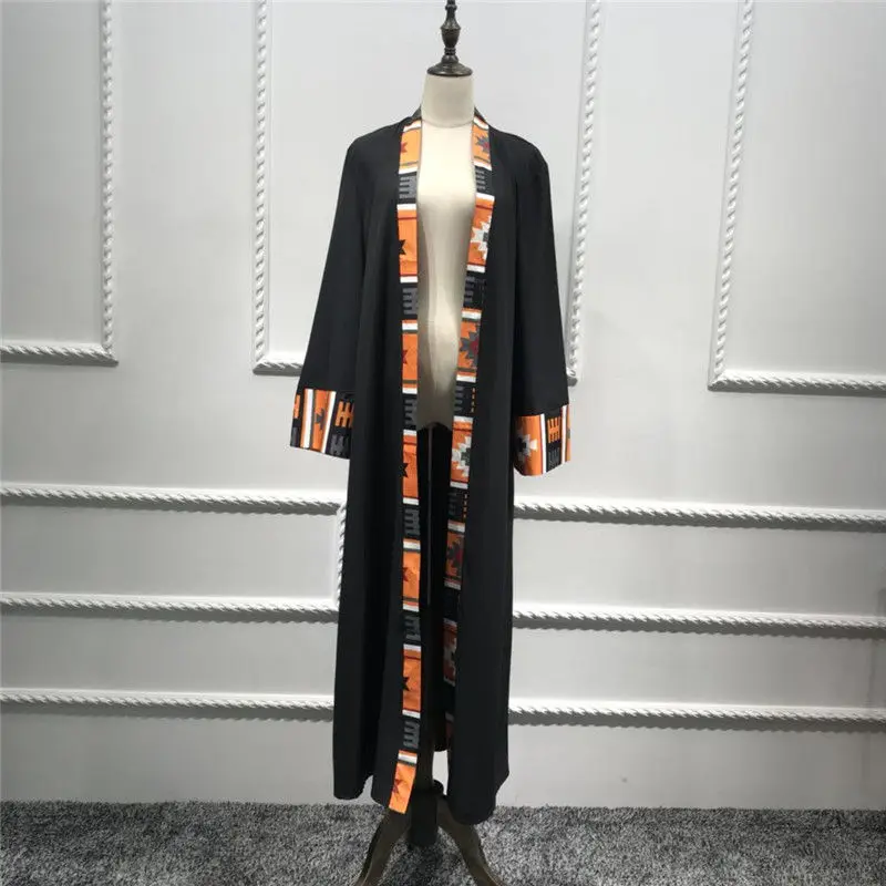 Черное Розовое Кимоно с открытой передней частью Abaya в Дубае Платье макси