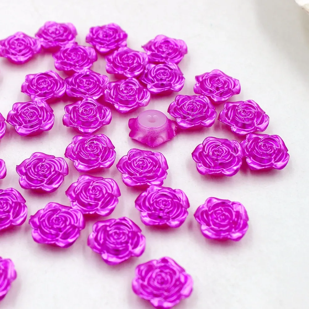 Новая мода 50 шт. 12 мм темно-розовый Ремесло ABS роза цветок имитация жемчуг с плоской стороной жемчуг Смола скрапбукинга бусины украшения Diy