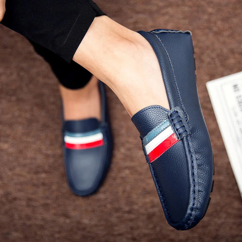 Da Motoristas Peas Blue Tendência black Coreana Verão Couro Masculinos Respirável Branco Sapatos De white Versão Simples Preguiçosos Casuais Pn0qPd