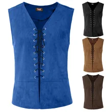 Мужской повседневный жилет Стильный без рукавов с v-образным вырезом на шнуровке спереди костюм эпохи Возрождения жилет топы летний костюм жилет Тонкий деловой Топ