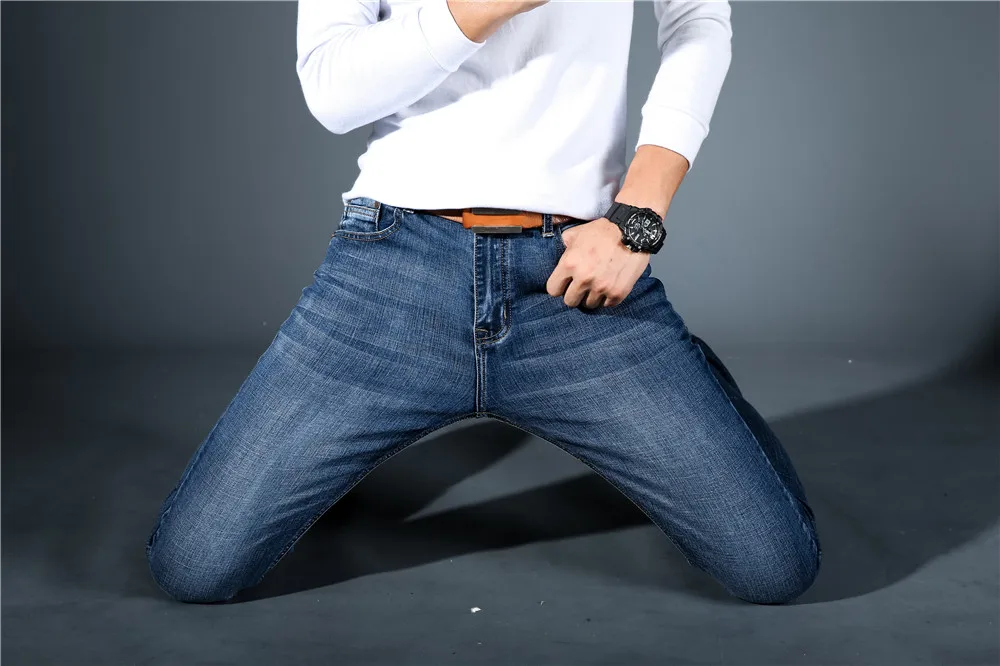 CHOLYL мужские джинсы средней длины из эластичного спандекса, облегающие джинсы, брюки для деловых мужчин, синие и черные цвета