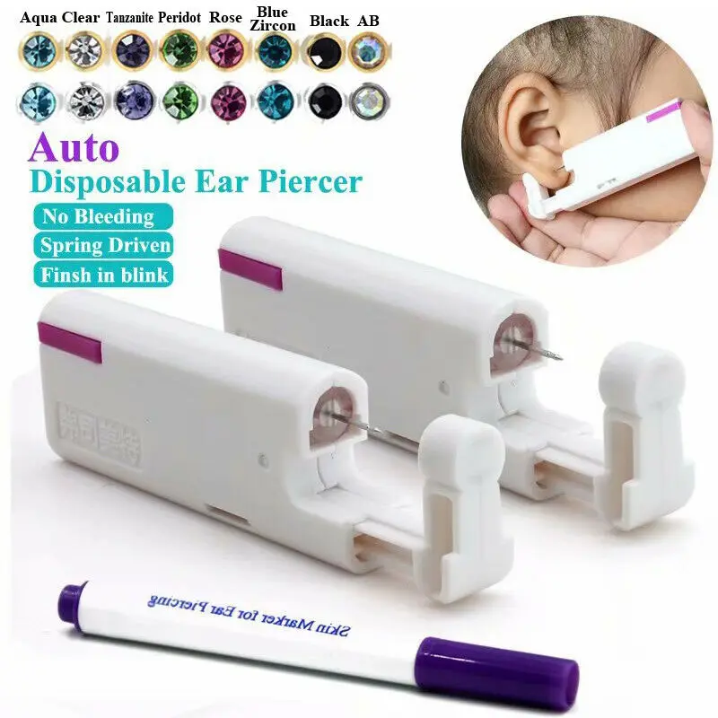 

CHUANCI 2pcs Auto Dispsable Ear Piercer Ear Piercing Gun Unit Built In CZ Stud Earring Piercing Jewelry