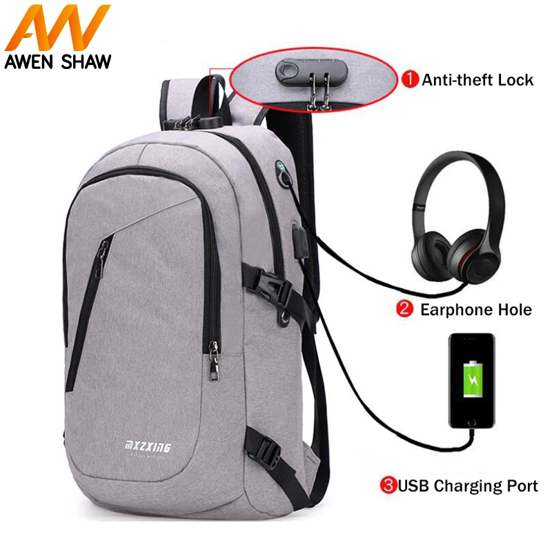 

AWEN SHAW Polyester Casual Travel Bag Simple Design For Man With Coded Lock USB Port Anti-theft Multifunction Laptop Backpack