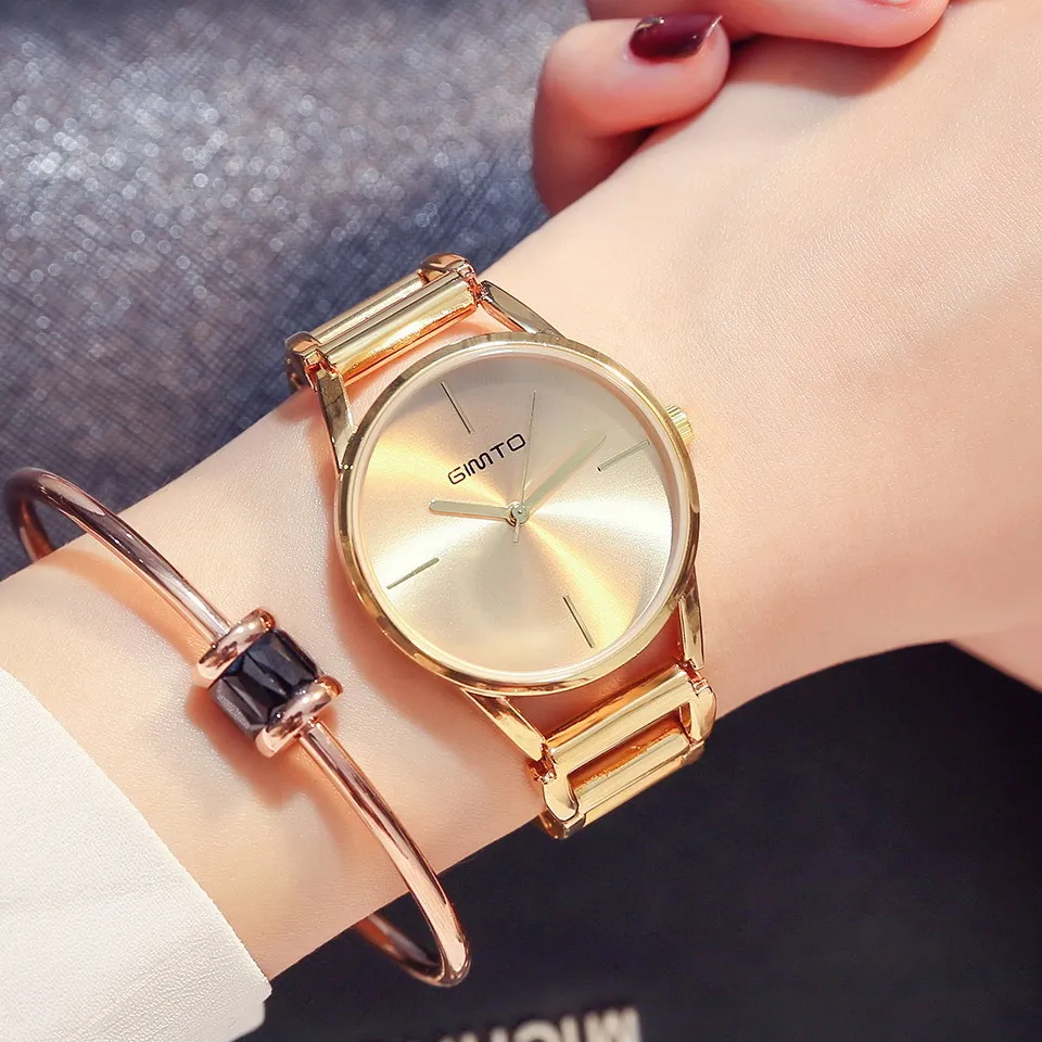 

GIMTO Fashion Luxury Brand Women Watches Quartz Clock Gold Hollow Ladies Watch Bracelet Dress Womens Wristwatch Relogio Feminino