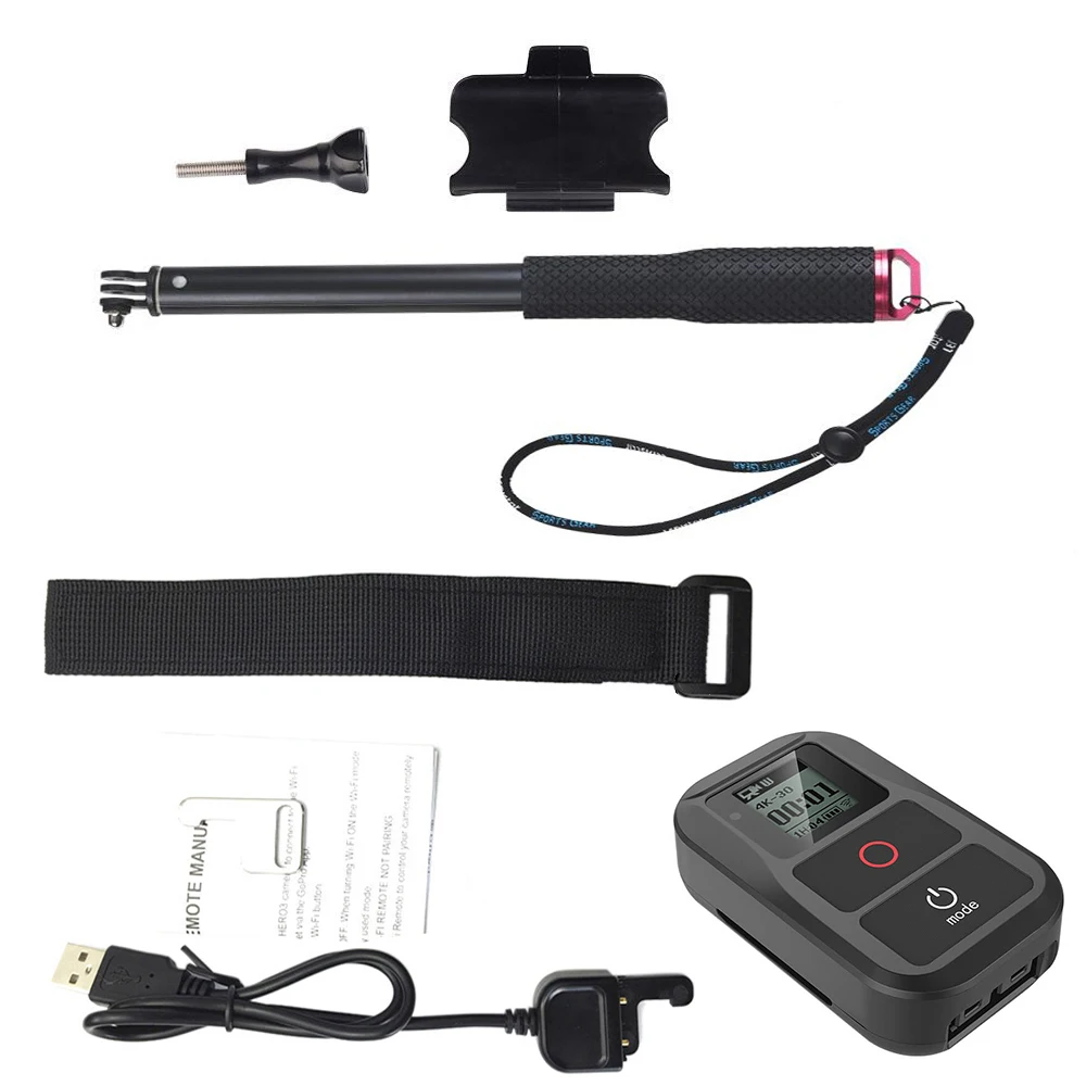 Suptig Remote Control Accessories For GoPro Hero 654 Session+Aluminum Remote Telescopic Pole Extendable Monopod For GoPro 5 6