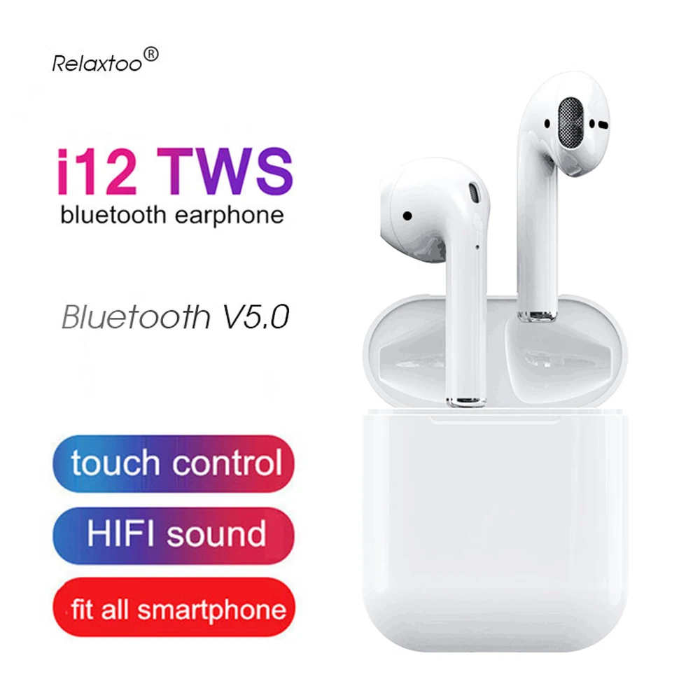 2019 i12 TWS Bluetooth Earphone Wireless earphones Touch control Headset Stereo Earbuds Charging Case pk i30 i 10 i 12 i10 tws