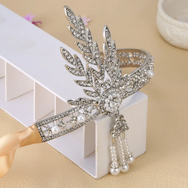 The Great Gatsby Bridal Hair Accessories Crystal Pearl Tassels Hair Headbands Hair Jewelry Wedding Brides Hairband Tiaras Crowns