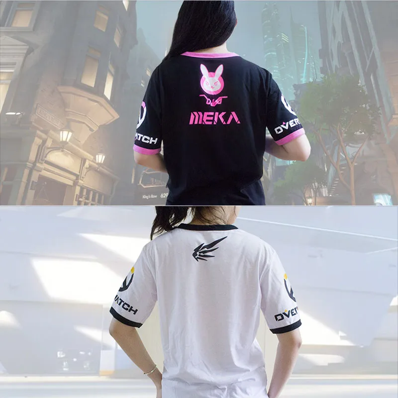 Coshome OW D.VA T Shirt Rabbit Cosplay Dva T-shirts Anime Costumes Tops Men Women Short Sleeve Summer Tees (9)