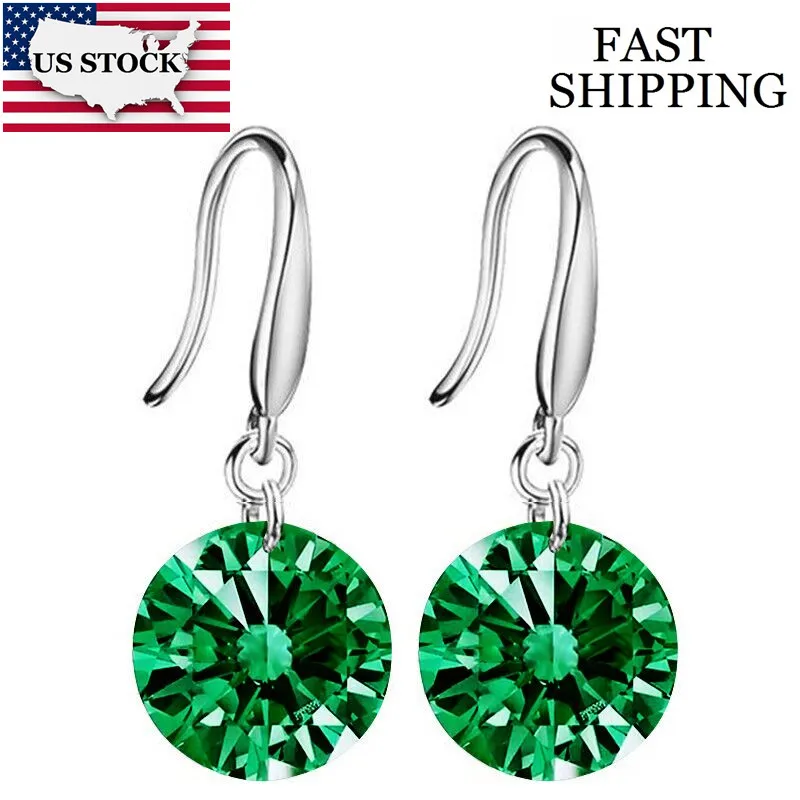 

US STOCK Uloveido Earings Jewelry Silver Color Hanging Pendientes Green Earrings for Women Bijouterie Brincos Orecchini 10% Y125