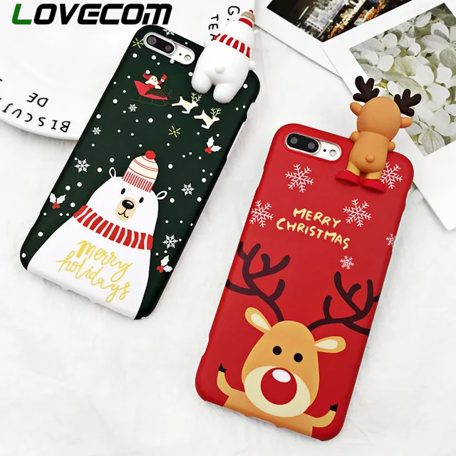 LOVECOM Phone Case For iPhone 6 6S 7 8 Plus X XS XR XS Max Cartoon Christmas Deer & Snowman Soft TPU Phone Back Cover Cases